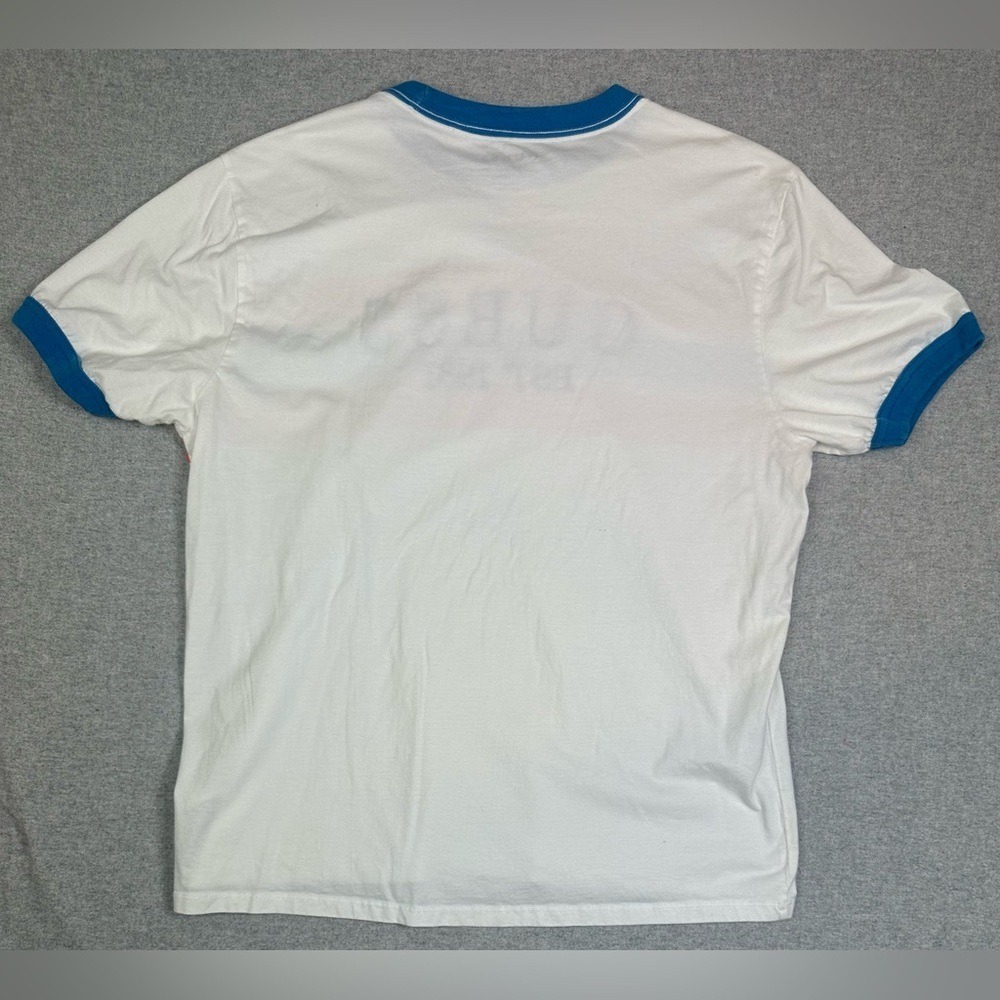 Guess‎ Ringer T Shirt Mens Large Logo Retro 90s Y2K Blue Orange - Picture 3 of 7